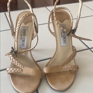 Jimmy Choo Tan Leather Sandals with Ankle Straps